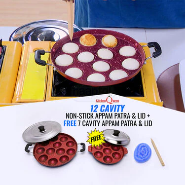 12 Cavity Nonstick Appam Patra & Lid + Free 7 Cavity Appam Patra & Lid (2AP3) - Image 2