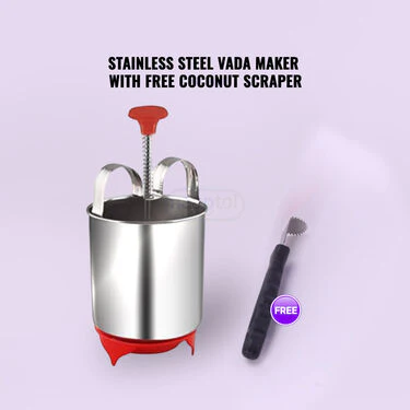 12 Cavity Nonstick Appam Patra with Lid + Stainless Steel Medu Vada Maker + Free Mini Coconut Scraper (1AP1MW4) - Image 3