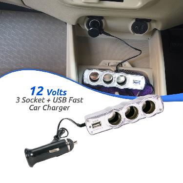 12V 3 Socket +2Fast USB Car Charger (LSSC) - Image 2