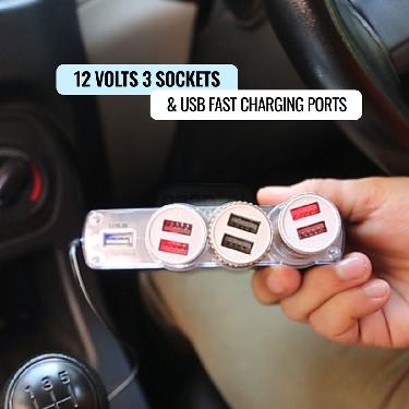 12V 3 Socket +2Fast USB Car Charger (LSSC) - Image 6