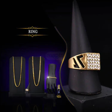 2 Golden Chain + Bracelet + Diamond Ring + Free Digital Watch (2GCBRW12) - Image 3