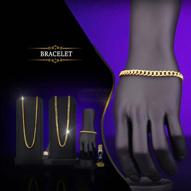 2 Golden Chain + Bracelet + Diamond Ring + Free Digital Watch (2GCBRW12) - Image 4