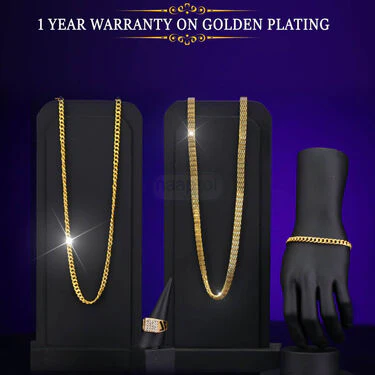 2 Golden Chain + Bracelet + Diamond Ring + Free Digital Watch (2GCBRW12) - Image 5