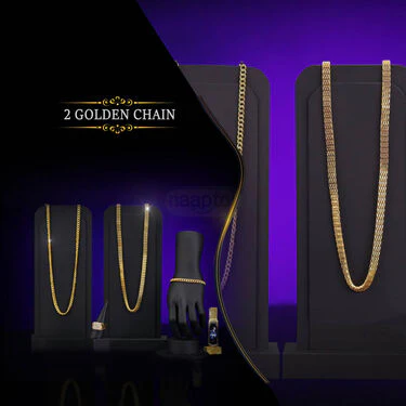 2 Golden Chain + Bracelet + Diamond Ring + Free Digital Watch (2GCBRW12) - Image 6