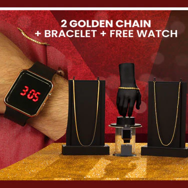 2 Golden Chain + Bracelet + Free Watch (2GCBW1) - Image 2