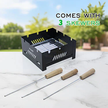 2 In 1 Portable Charcoal & Gas Barbeque Grill + 3 Skewers (1CBG1) - Image 3