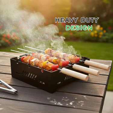 2 In 1 Portable Charcoal & Gas Barbeque Grill + 3 Skewers (1CBG1) - Image 4