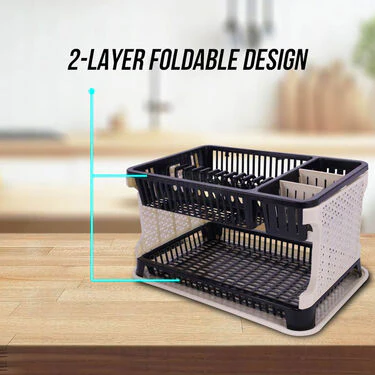 2 Layer Dish Rack With Water Drain Tray (1DR1) - Image 2