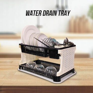 2 Layer Dish Rack With Water Drain Tray (1DR1) - Image 4