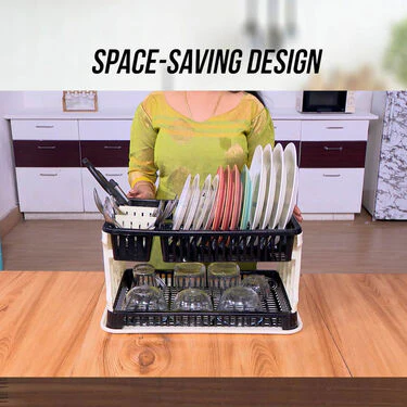 2 Layer Dish Rack With Water Drain Tray (1DR1) - Image 6