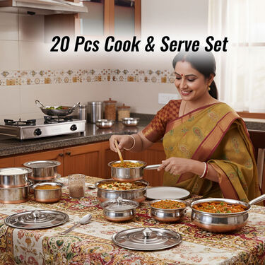 20 Pcs Copper Coated Cook & Serve Set + 5 Kitchen Tools + Chopping Board & Knife Set (20CC1A) - Image 3
