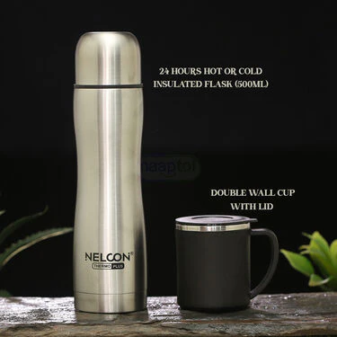 24 Hours Hot or Cold Designer Insulated Flask (500 ml) + Double Wall Cup with Lid (1F1C3) - Image 2