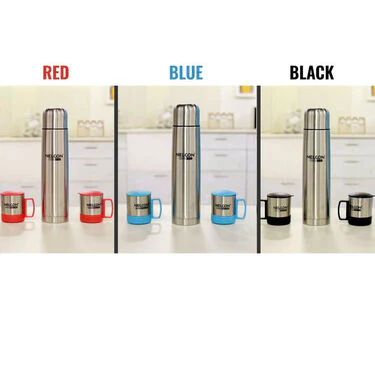 24 Hours Hot or Cold Insulated Flask (1.0 Ltr) + 2 Double Wall Cup with Lid - Image 2