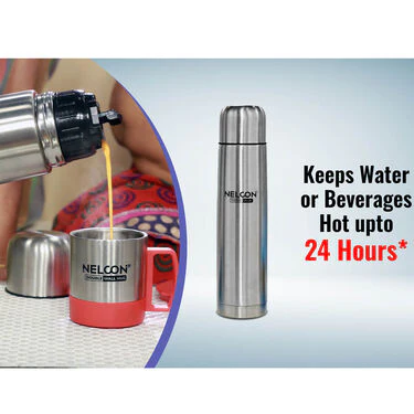 24 Hours Hot or Cold Insulated Flask (1.0 Ltr) + 2 Double Wall Cup with Lid - Image 4