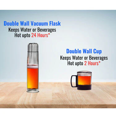 24 Hours Hot or Cold Insulated Flask (1.0 Ltr) + 2 Double Wall Cup with Lid - Image 8