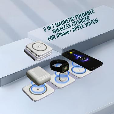 3 in 1 Magnetic Foldable Wireless Charger for iPhone + Apple Watch (MWC) - Image 2