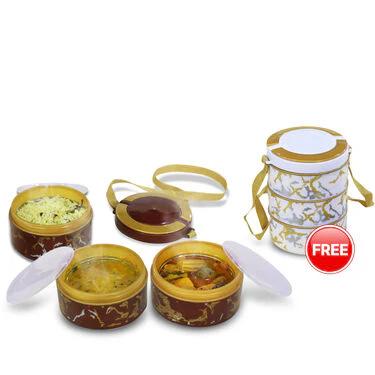 3 Layer Marble Printed Insulated Steel Lunch Box - Buy 1 Get 1 Free (3LMPDT) - Image 3