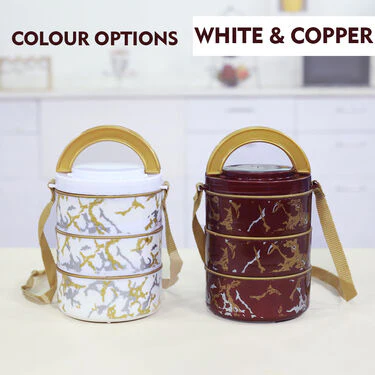 3 Layer Marble Printed Insulated Steel Lunch Box - Buy 1 Get 1 Free (3LMPDT) - Image 4