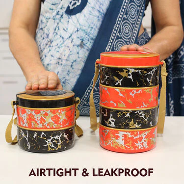 3 Layer Marble Printed Insulated Steel Lunch Box - Buy 1 Get 1 Free (3LMPDT) - Image 6