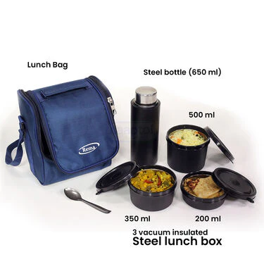 3 lunch Box With Stainless Steel Coloured Bottle And Bag (3LBB) - Image 2