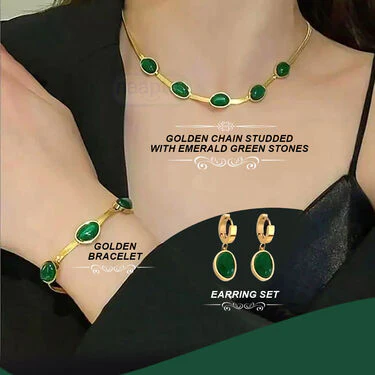 3 Pcs Emerald Green Coloured Jewellary Set (EGJS1) - Image 3