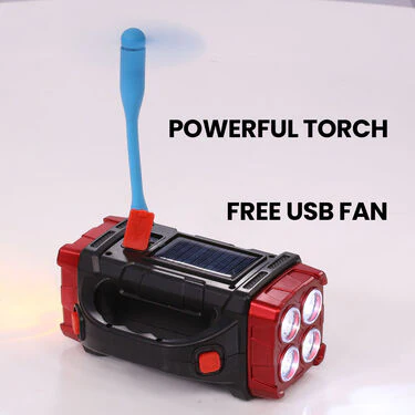 4-in-1 Big Solar Torch with Inbuilt Emergency Powerbank And Free Adjustable USB Fan (PB8) - Image 8