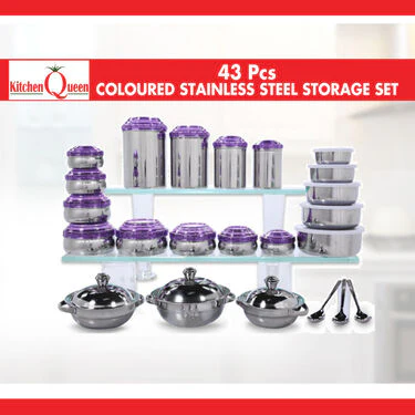43 Pcs Coloured Stainless Steel Storage Set + Free Double Bedsheet with 2 Pillow Covers (43SSN) - Image 2