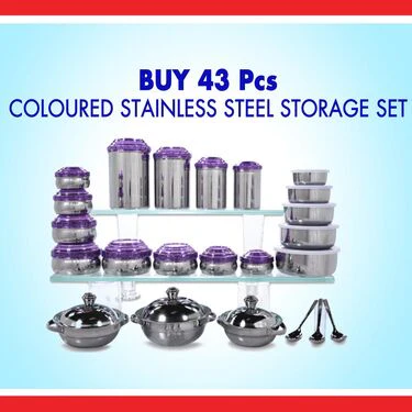 43 Pcs Coloured Stainless Steel Storage Set + Free Double Bedsheet with 2 Pillow Covers (43SSN) - Image 4