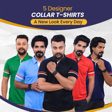 5 Designer Collar T-Shirts + FREE Digital Watch (5PTW5) - Image 2