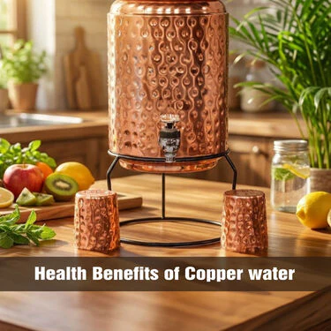 5 Ltr Copper Water Dispenser + 2 Glass & Stand with Free 300ml Copper Bottle (1CD5) - Image 2