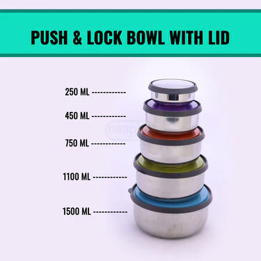 5 Stainless Steel Bowl + 5 Push & Lock Lid (10PL4) - Image 4