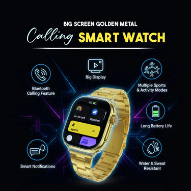 Big Screen Golden Metal Calling Smart Watch With Golden Chain And Bracelet (BCSW49) - Image 5