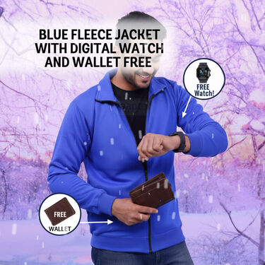 Blue Fleece Jacket with Digital Watch And Wallet Free (1FJ9B) - Image 3