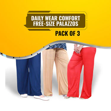 Daily Wear Comfort Free-Size Palazzos Pack of 3 (3WP) - Image 2