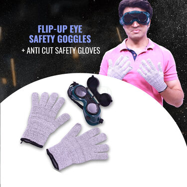 Flip-Up Eye Safety Goggles + Anti Cut Safety Gloves (HA18) - Image 2