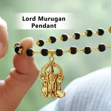 Golden Karungali Mala with Murgan Pendant (GKMP1) - Image 3