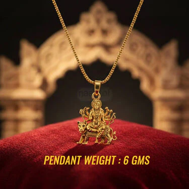 Golden Maa Durga Sherawali Mata Rani Pendant with Chain (MDSPN13) - Image 2