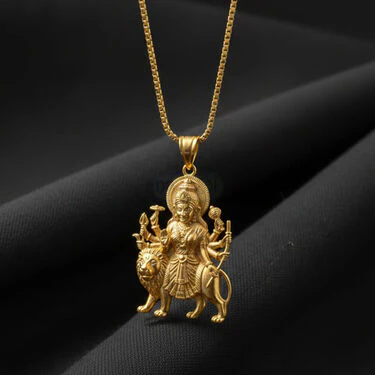 Golden Maa Durga Sherawali Mata Rani Pendant with Chain (MDSPN13) - Image 5