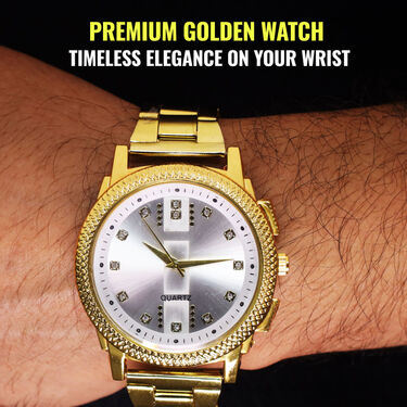 Golden Watch + 2 Chain + 2 Austrian Diamond Ring + Bracelet (MGW2C2RB) - Image 6
