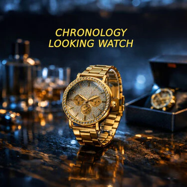 Golden Watch  + 2 Chain + Bracelet +  Maharaja Ring (MGW2CBR21) - Image 6