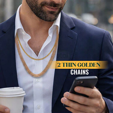 Golden Watch + 2 Chain + Bracelet +  Ring (MGW2CBR20) - Image 2