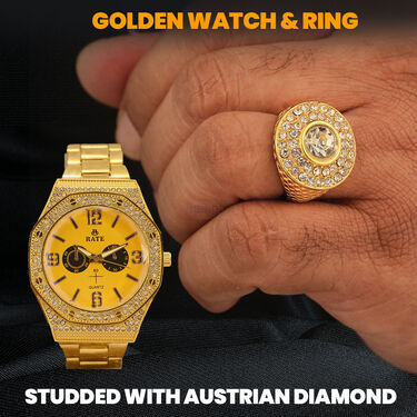 Golden Watch + 2 Chain + Bracelet + Ring  (MGW2CBR6) - Image 7