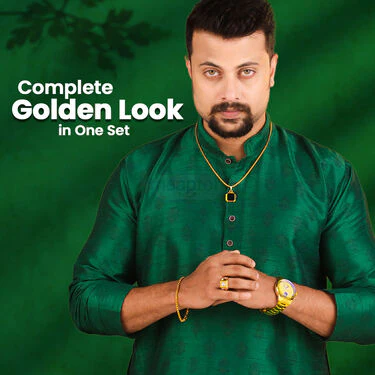 Golden Watch + 2 Chain + Bracelet + Ring  (MGW2CBR9) - Image 3