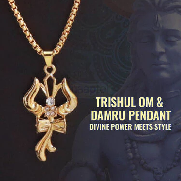 Golden Watch + 2 Chain +  Trishul om & Damru Pendant + Bracelet + Ring ( MGW2CBRP3) - Image 4