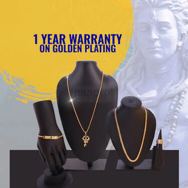 Golden Watch + 2 Chain +  Trishul om & Damru Pendant + Bracelet + Ring ( MGW2CBRP3) - Image 6