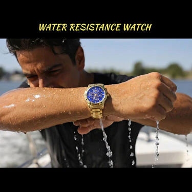 Golden Watch  + Chain + Designer Bracelet + Ring (MGWCBR16) - Image 4