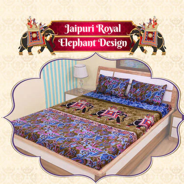 Jaipuri Printed Fitted Double Bed Sheet With 2 Pillow Covers (DBS25) - Image 3