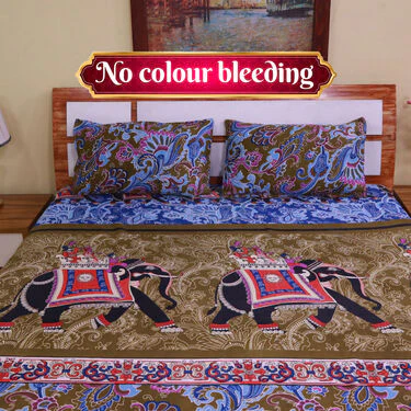 Jaipuri Printed Fitted Double Bed Sheet With 2 Pillow Covers (DBS25) - Image 4