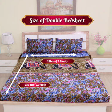 Jaipuri Printed Fitted Double Bed Sheet With 2 Pillow Covers (DBS25) - Image 6