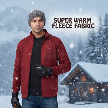 Maroon Fleece Jacket With Digital Watch And Wallet Free (1FJ9M) - Image 2